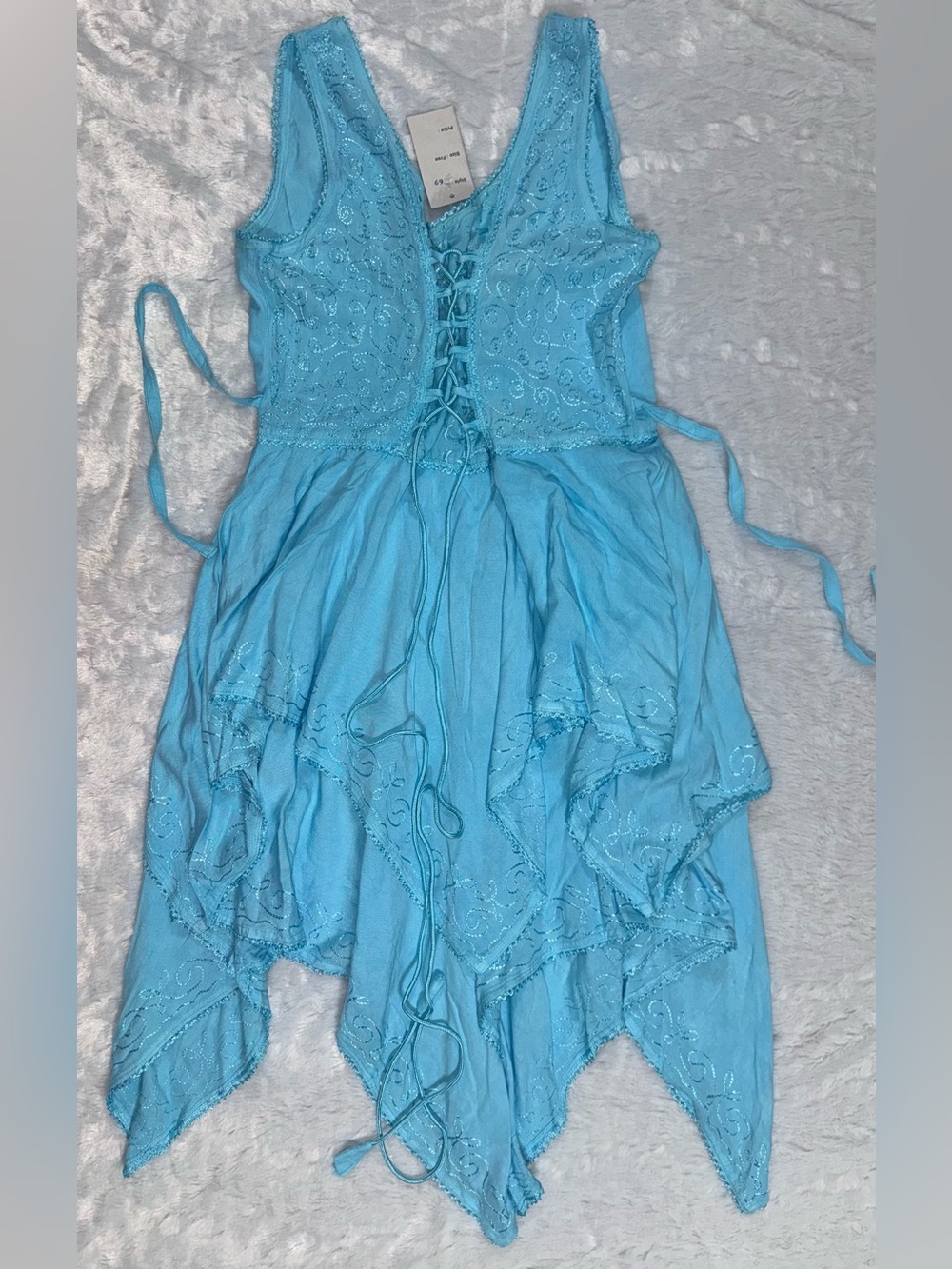 Flower Sleeveless Lace-Up Embroidered Midi Dress in Sky Blue